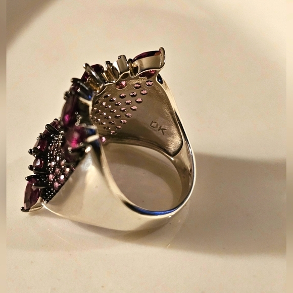 4.66 CTW Raspberry Rhodolite Rhodium Over Sterling Cocktail Ring Size 8 R1P23 - Picture 6 of 12